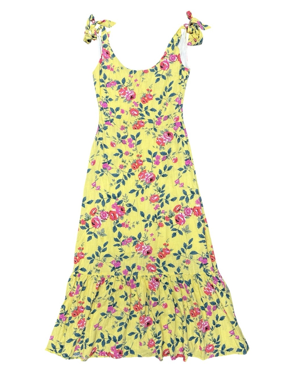Kiel James Patrick Flower Garden Sleeveless Midi Dress Linen Blend Yellow 0 - Picture 4 of 13